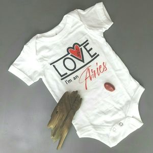 Oops! Hand Crafted Silkscreened Love Me I'm An Aries Zodiac Baby Onesie 3-6M
